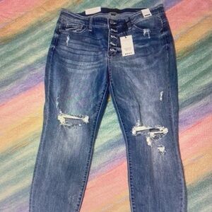 Judy Blue Distressed Skinny Jeans - Dark Blue